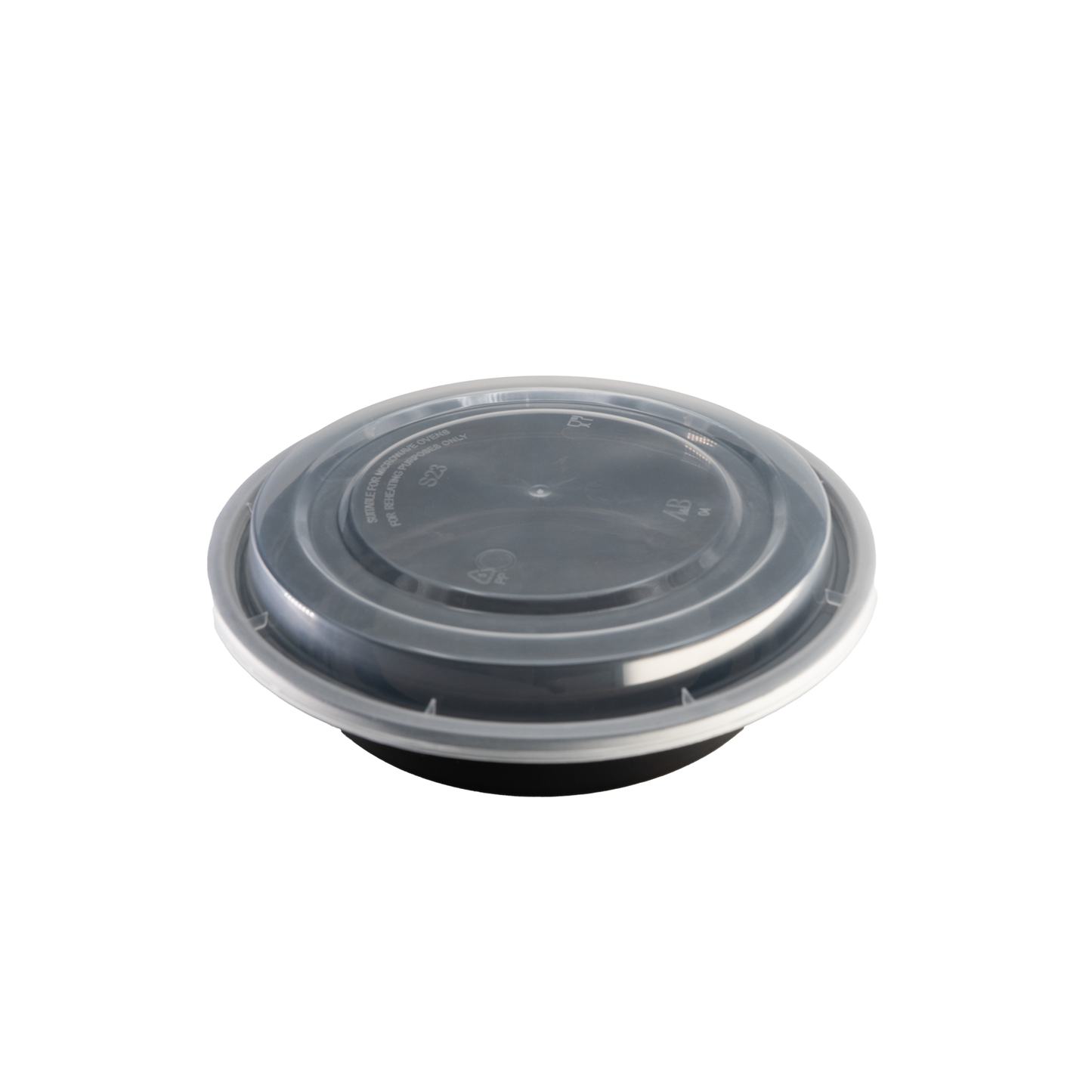 Containers: Round Black w/Lids 7.3"x1.7"24oz 150/cs