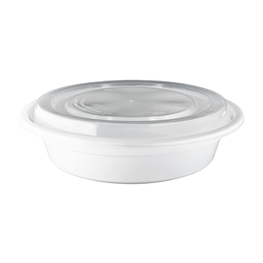 Containers: Round White w/Lids 7.3"x1.7" 24oz 150/cs