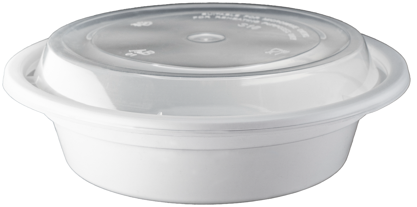 Containers: Round White w/Lids 18oz 150/cs