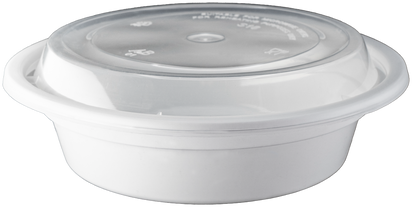 Containers: Round White w/Lids 18oz 150/cs